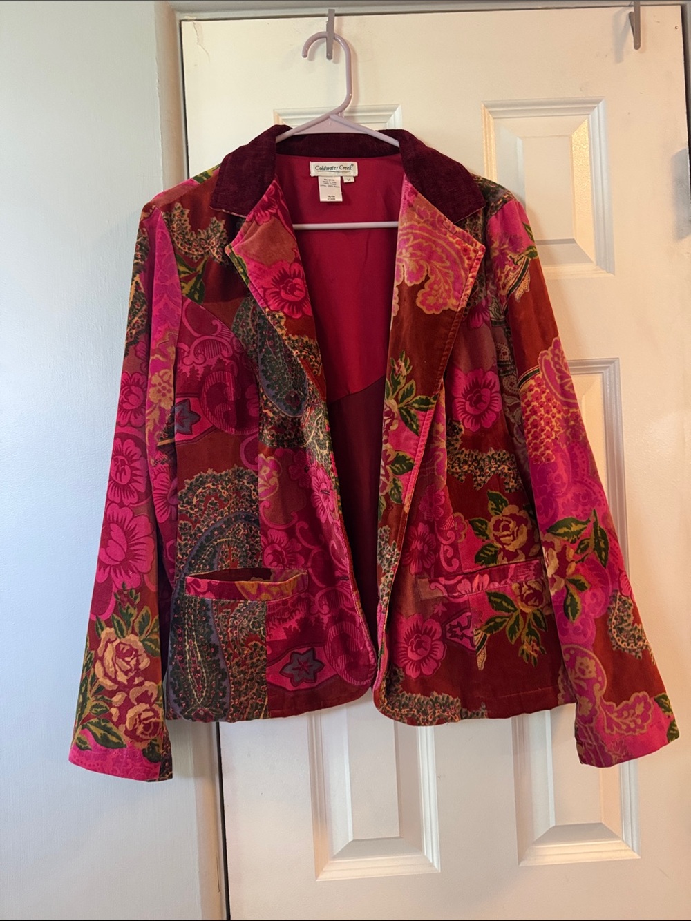 Boho Red Floral Velvet Blazer